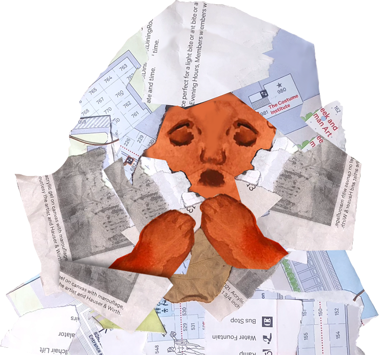 Illustrated image of child hiding in paper