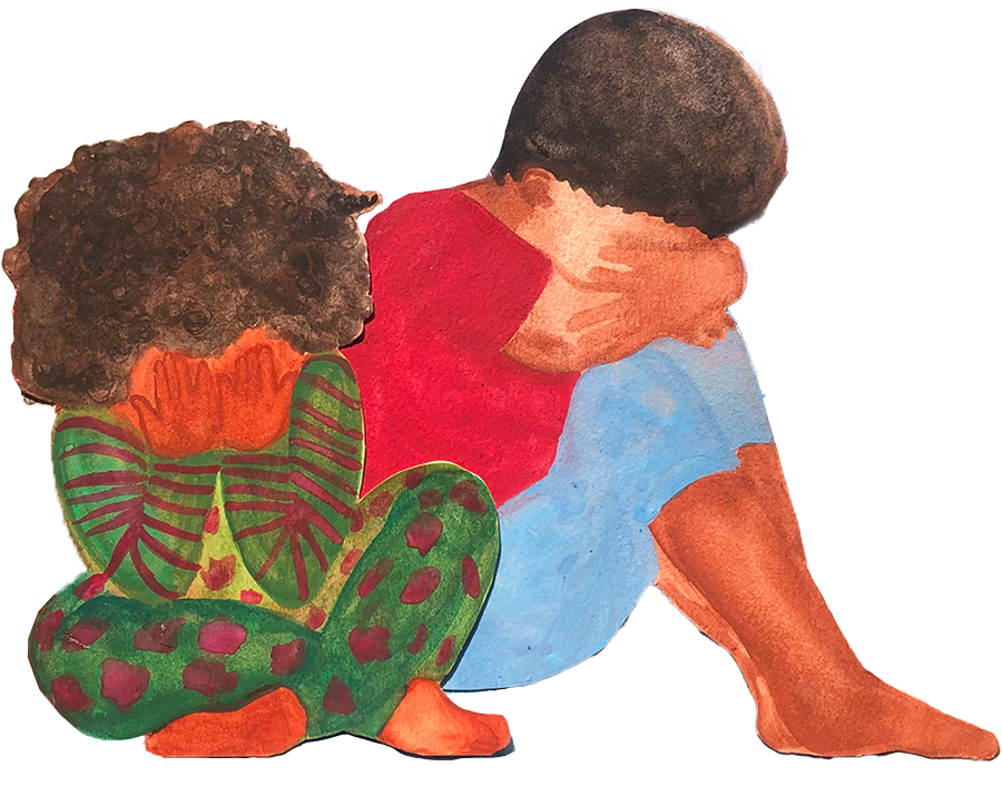 Illustrated image of kids crying
