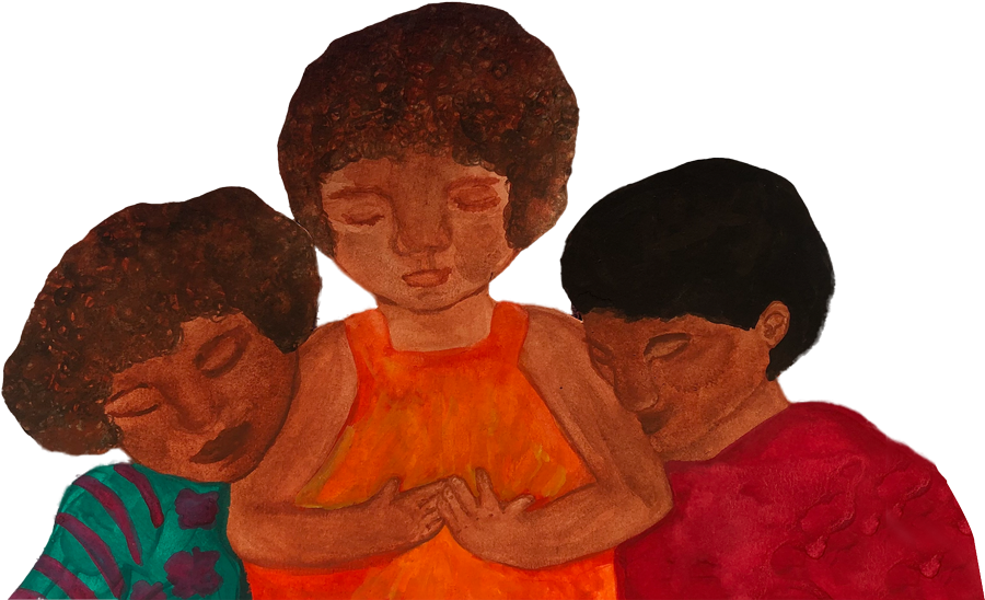 Illustrated image of kids huddled together